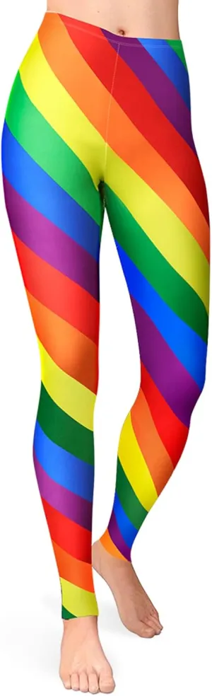 GRAJTCIN Women's Rainbow Striped Leggings Stretchy Workout Pants Ugly Christmas Leggings Halloween Party Cosplay Tights