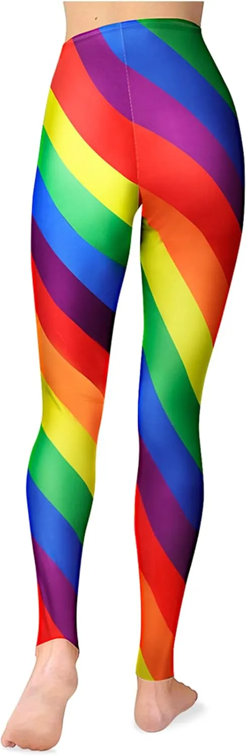 GRAJTCIN Women's Rainbow Striped Leggings Stretchy Workout Pants Ugly Christmas Leggings Halloween Party Cosplay Tights