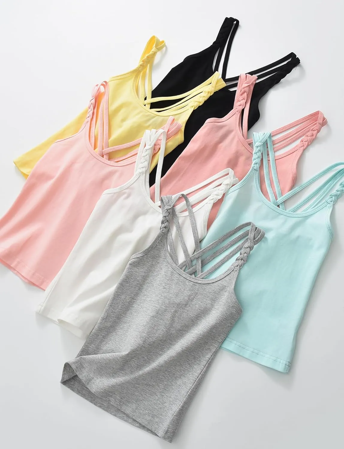 Happy Cherry Girls Tank Tops 3 Pieces Soft Solid Camisole Undershirts Kids Twist Sleeve Racerback Dance Cami Vests