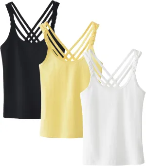 Happy Cherry Girls Tank Tops 3 Pieces Soft Solid Camisole Undershirts Kids Twist Sleeve Racerback Dance Cami Vests