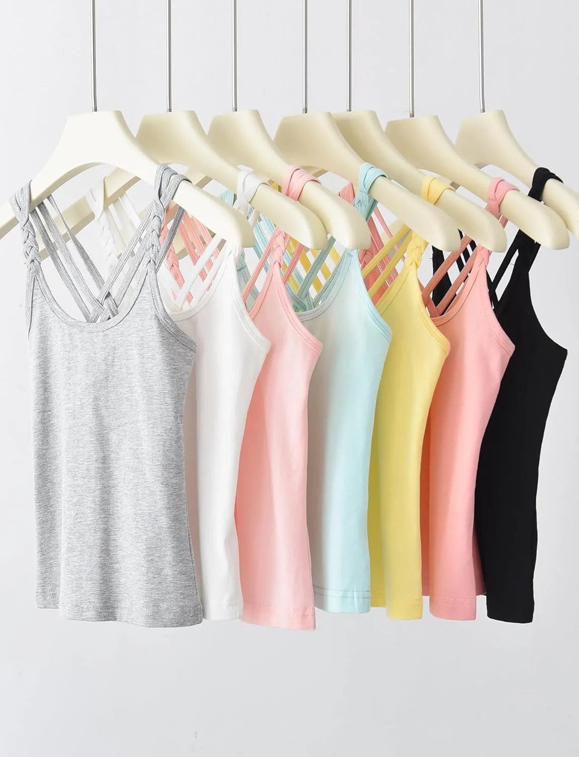 Happy Cherry Girls Tank Tops 3 Pieces Soft Solid Camisole Undershirts Kids Twist Sleeve Racerback Dance Cami Vests
