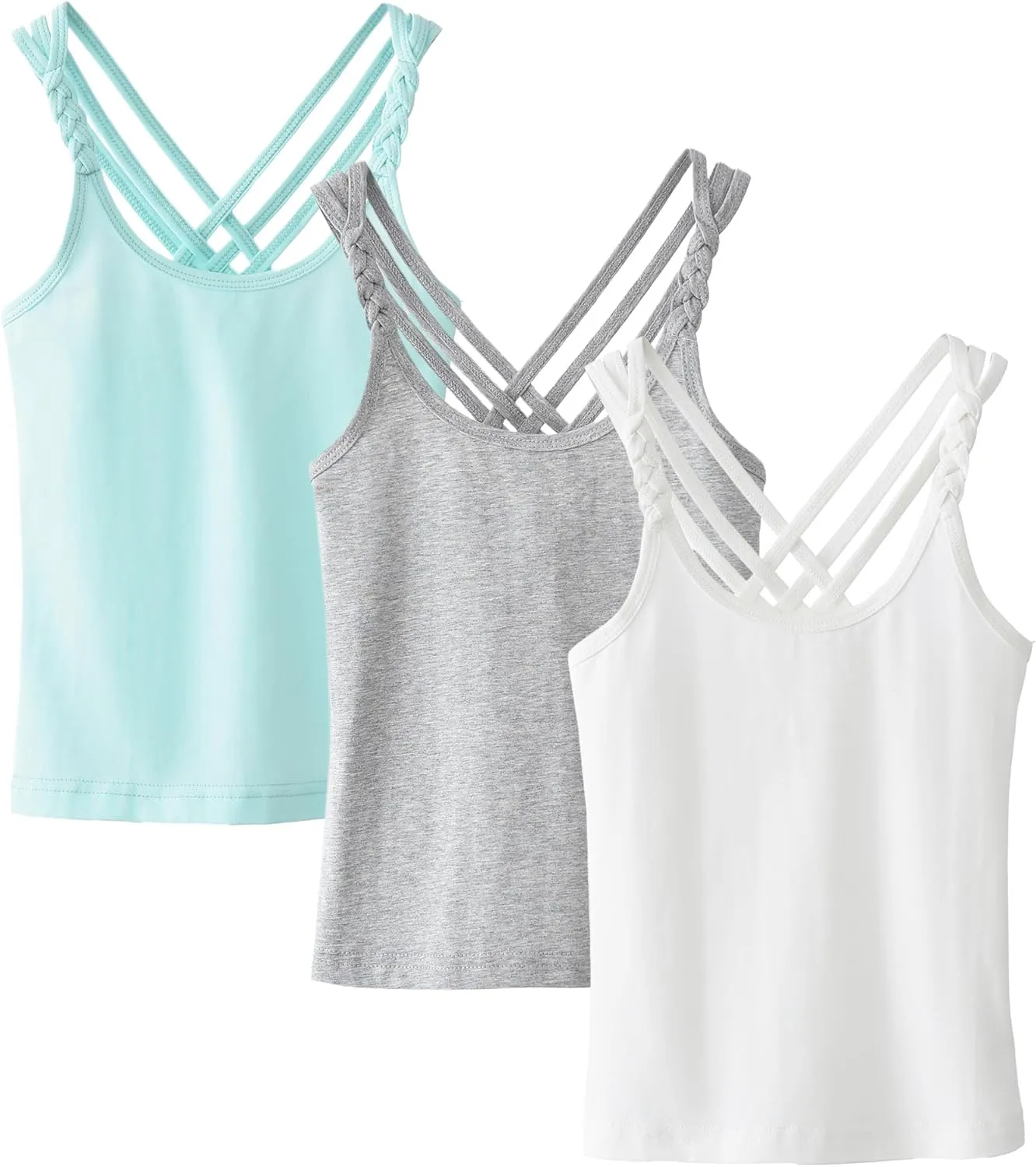 Happy Cherry Girls Tank Tops 3 Pieces Soft Solid Camisole Undershirts Kids Twist Sleeve Racerback Dance Cami Vests