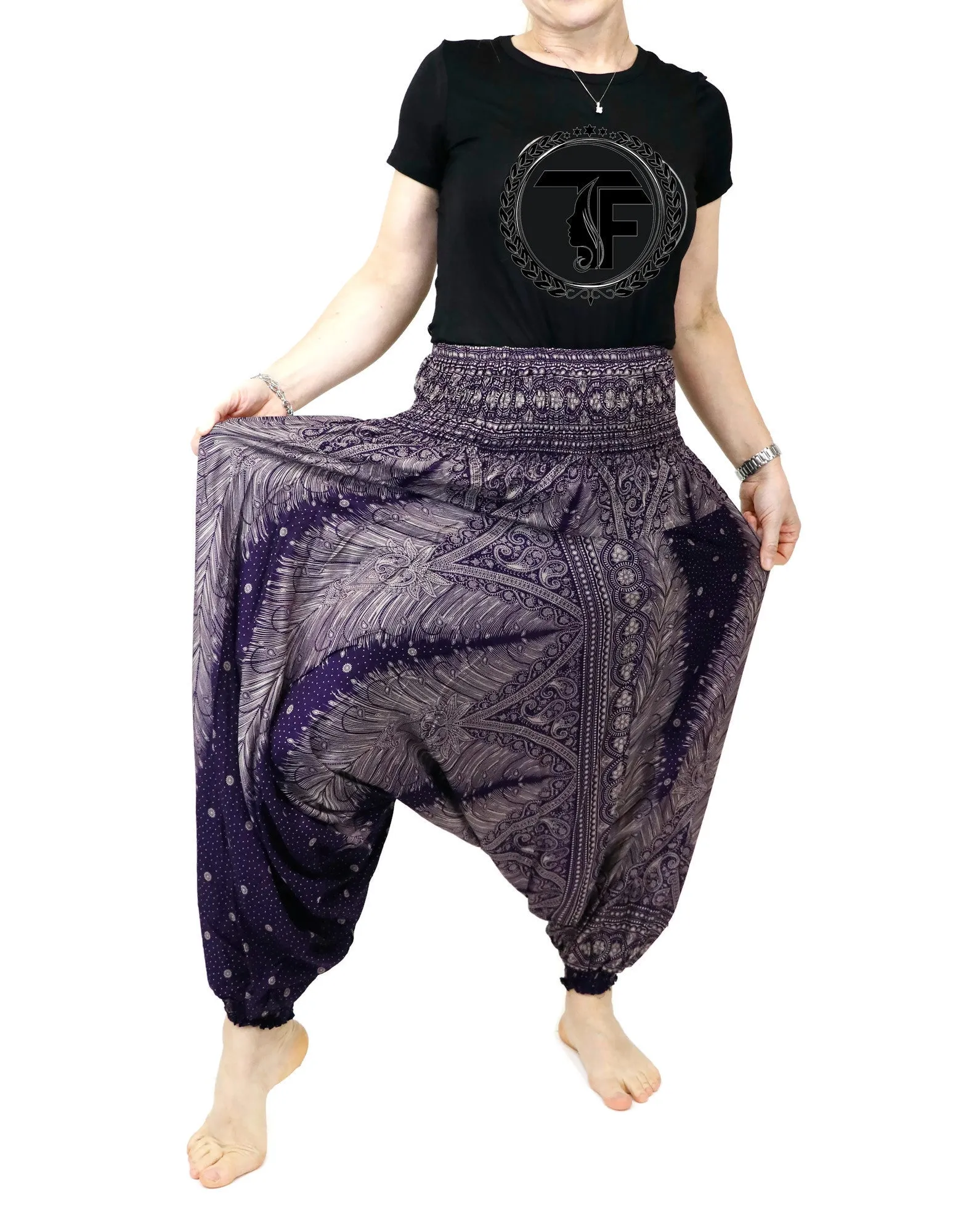 Harem Pants Jumpsuits Rompers Peacock floral Yoga Pants Drop Crotch