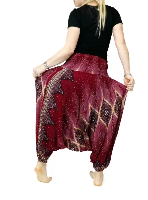 Harem Pants Yoga Pants Hippie Clothes Drop Crotch Peacock Floral Design Gypsy Pants Genie Jumpsuits Rompers PH04 Red