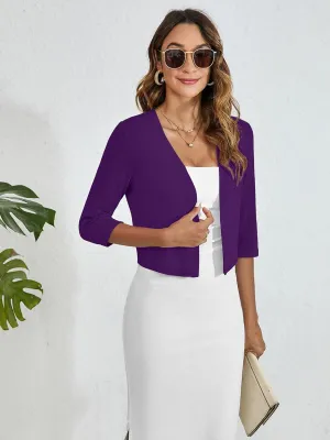 Heymoments Women's Thin Shrugs 3/4 Sleeve Lightweight Cropped Tops Open Front Cardigan for Dress
