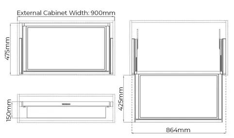 Higold B Series Pull Out Wardrobe Basket Shallow Fits 900mm Cabinet Natural with Grey