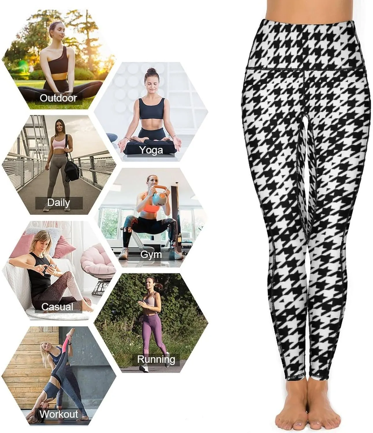 Hound-stooth Colors Womens High Waisted Stretchy Leggings Yoga Pants Soft Workout Leggings Exercise Pants 3