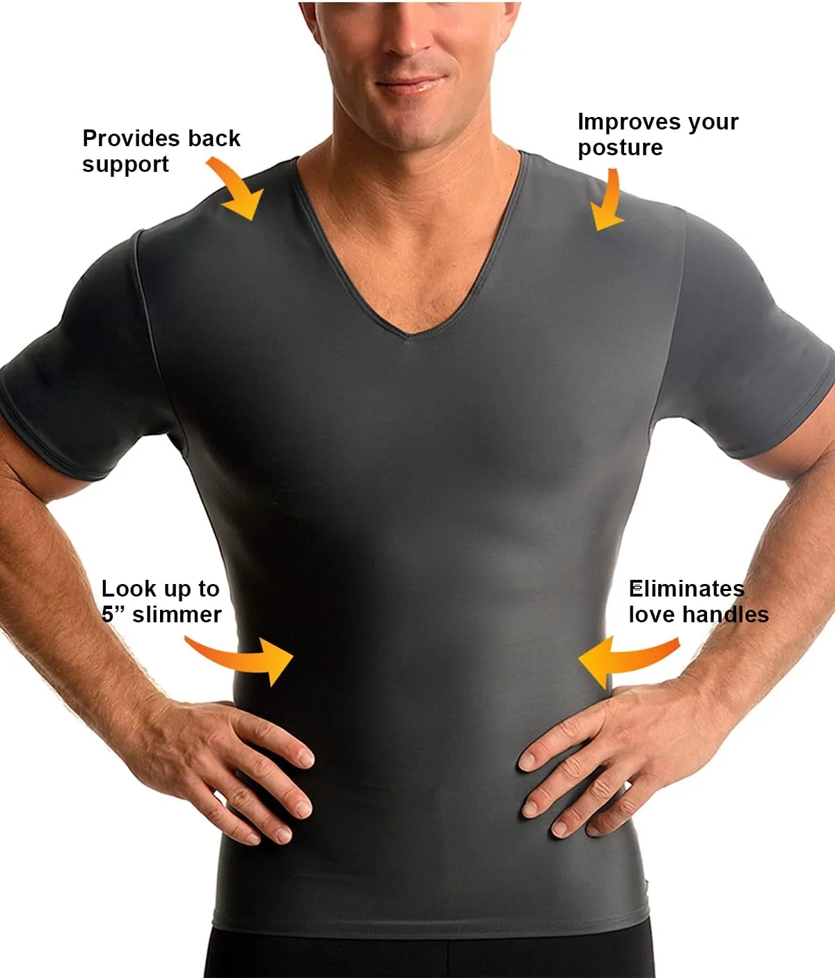 Insta Slim - Made in USA - Mens Slimming Compression Body Shaper V-Neck for Back Support, Gynecomastia & Hernias