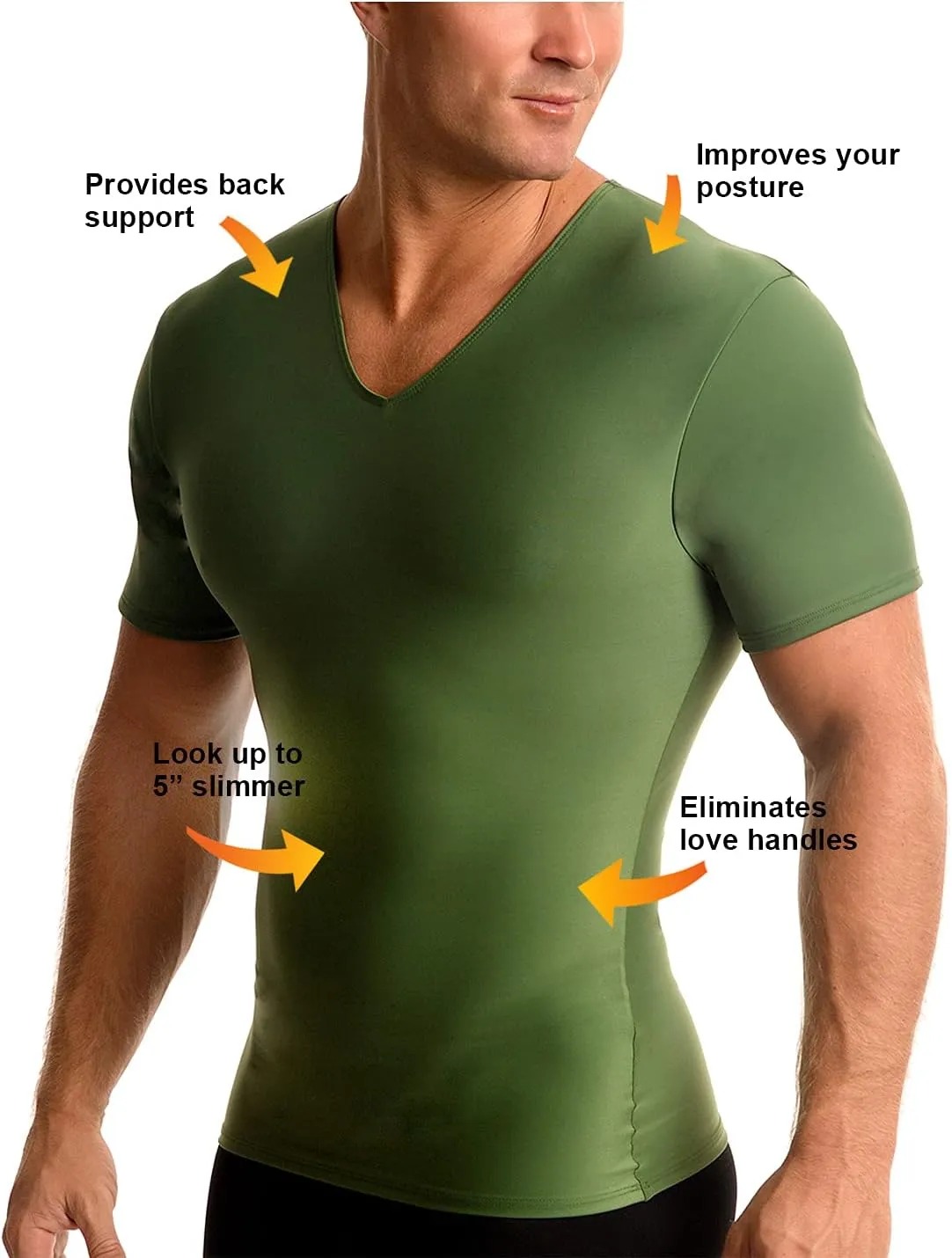 Insta Slim - Made in USA - Mens Slimming Compression Body Shaper V-Neck for Back Support, Gynecomastia & Hernias