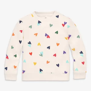 Kids cozy fleece sweatshirt in rainbow confetti hearts