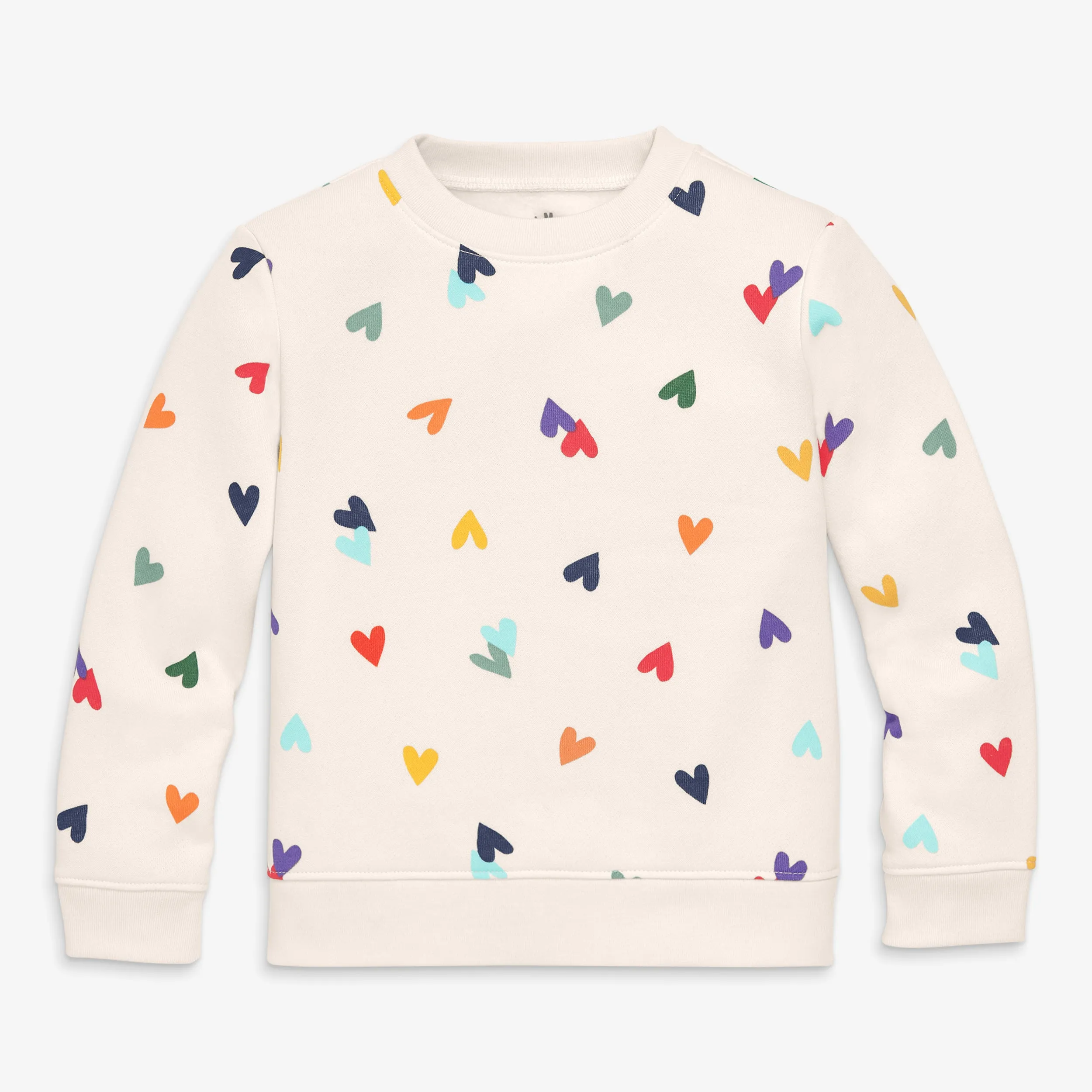 Kids cozy fleece sweatshirt in rainbow confetti hearts