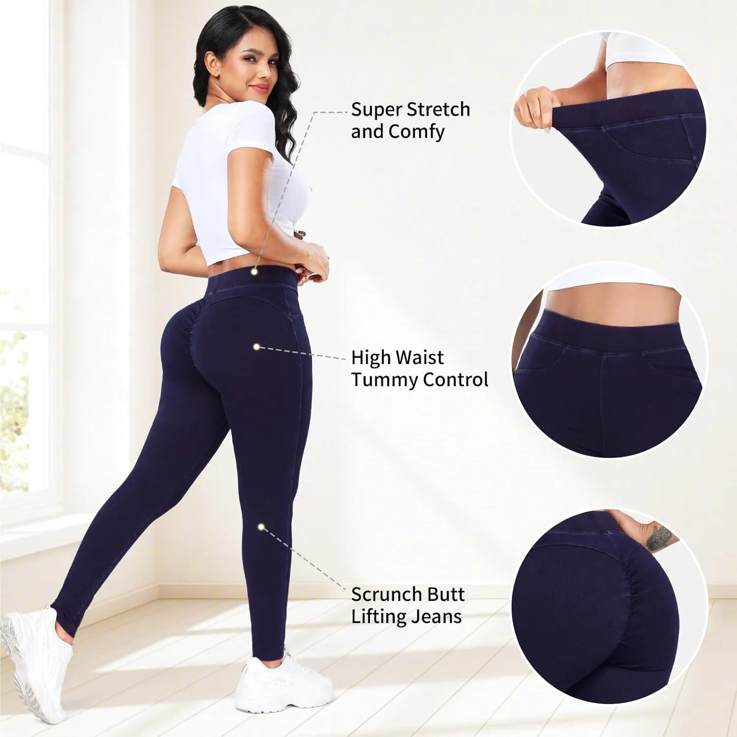 KIWI RATA Leggings for Women, High Waisted Scrunch Butt Lifting Skinny Jeans, Tummy Control Stretchy Skinny Jeans Leggings