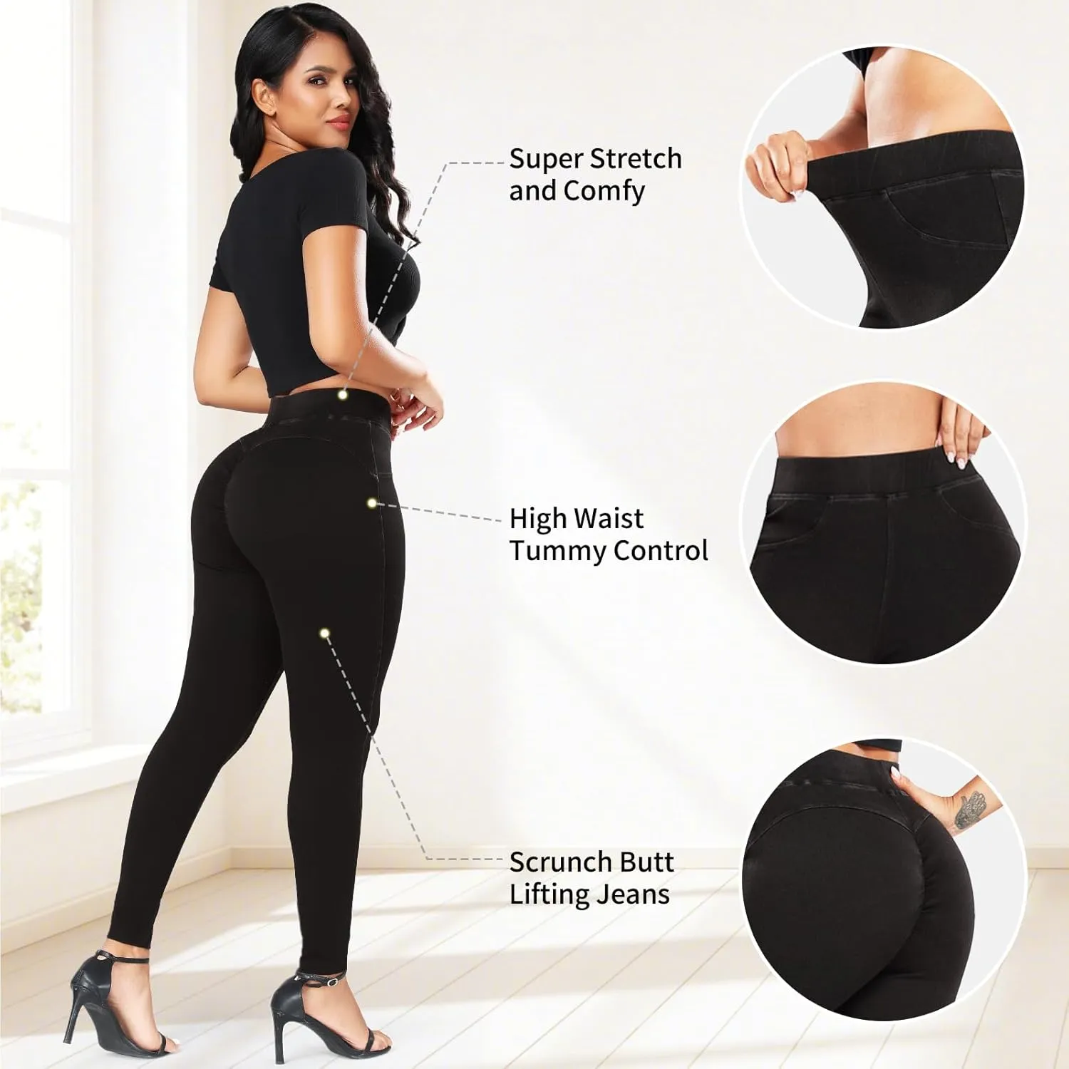 KIWI RATA Leggings for Women, High Waisted Scrunch Butt Lifting Skinny Jeans, Tummy Control Stretchy Skinny Jeans Leggings