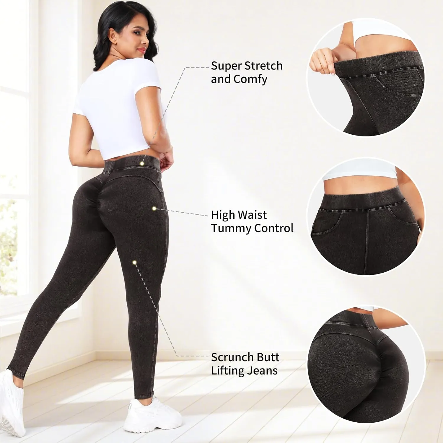 KIWI RATA Leggings for Women, High Waisted Scrunch Butt Lifting Skinny Jeans, Tummy Control Stretchy Skinny Jeans Leggings