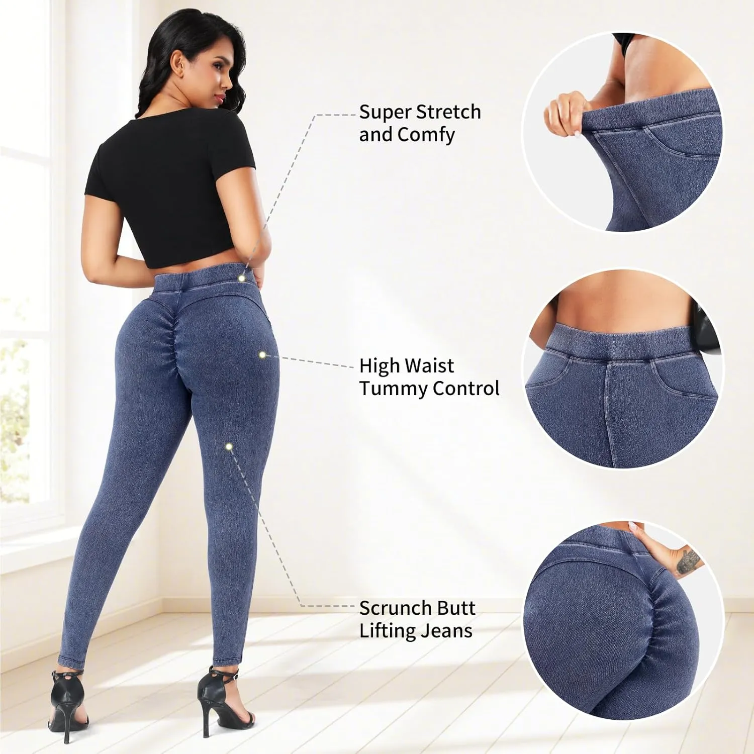 KIWI RATA Leggings for Women, High Waisted Scrunch Butt Lifting Skinny Jeans, Tummy Control Stretchy Skinny Jeans Leggings