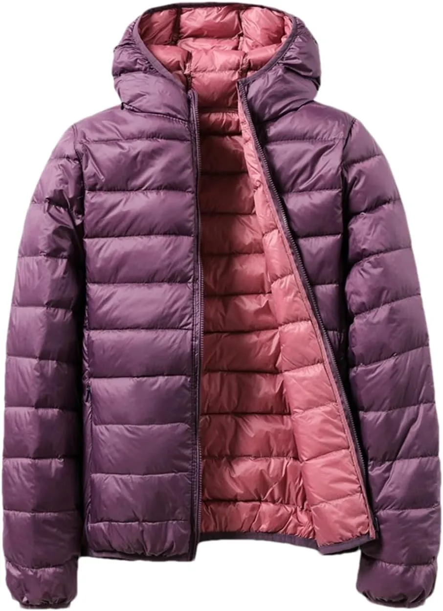 Light Down Jackets Women Both Sides Wear Duck Down Coats Portable Puffer Jacket