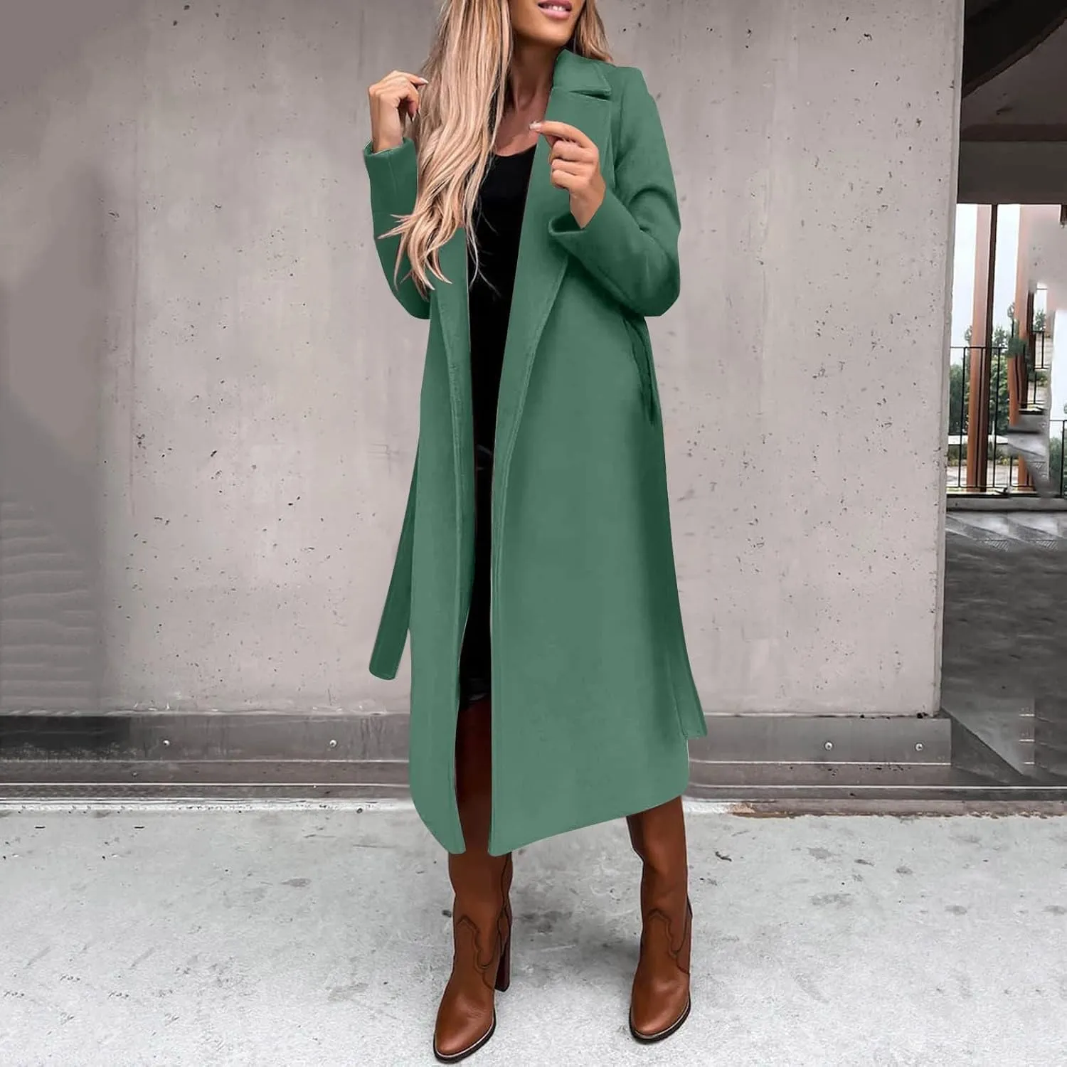 Light Jacket Wool Coats Blouse Thin Coat Trench Long Jacket Ladies Slim Long Belt Elegant Overcoat Women's Car