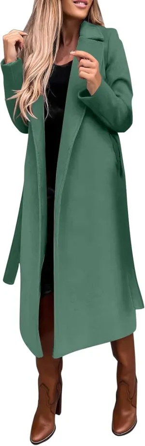 Light Jacket Wool Coats Blouse Thin Coat Trench Long Jacket Ladies Slim Long Belt Elegant Overcoat Women's Car