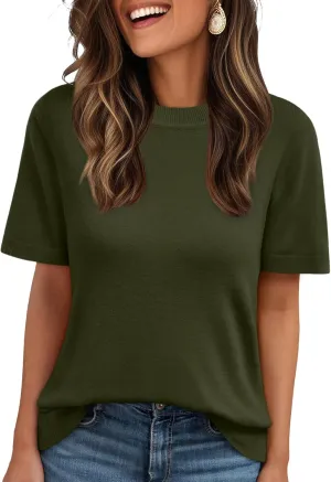 LILLUSORY Spring Sweater Short Sleeve Shirts for Women Work Tops Business Casual Summer Dressy Outfits Professional Clothes