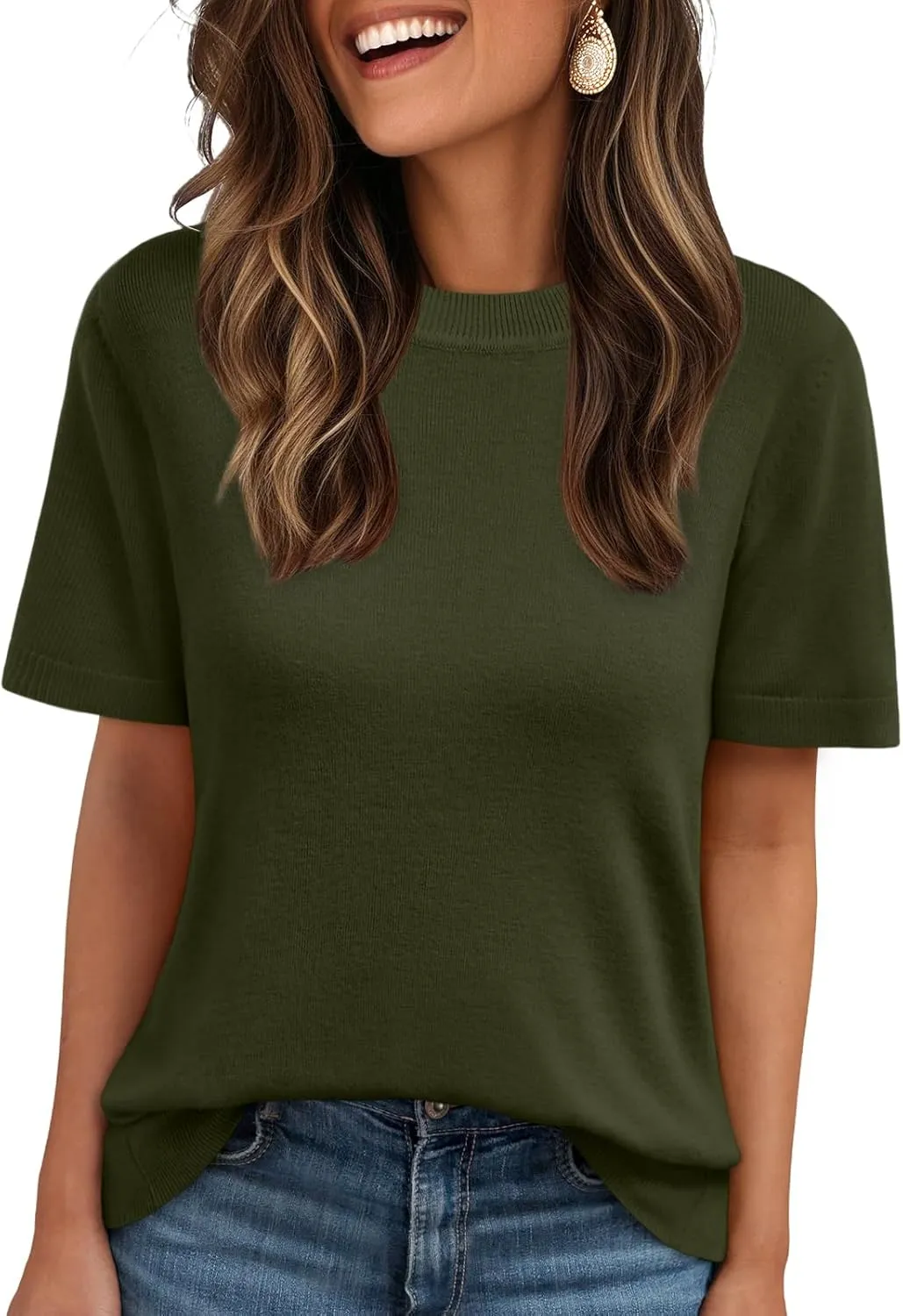 LILLUSORY Spring Sweater Short Sleeve Shirts for Women Work Tops Business Casual Summer Dressy Outfits Professional Clothes
