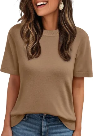 LILLUSORY Spring Sweater Short Sleeve Shirts for Women Work Tops Business Casual Summer Dressy Outfits Professional Clothes