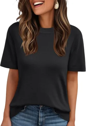 LILLUSORY Spring Sweater Short Sleeve Shirts for Women Work Tops Business Casual Summer Dressy Outfits Professional Clothes