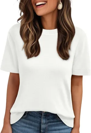 LILLUSORY Spring Sweater Short Sleeve Shirts for Women Work Tops Business Casual Summer Dressy Outfits Professional Clothes