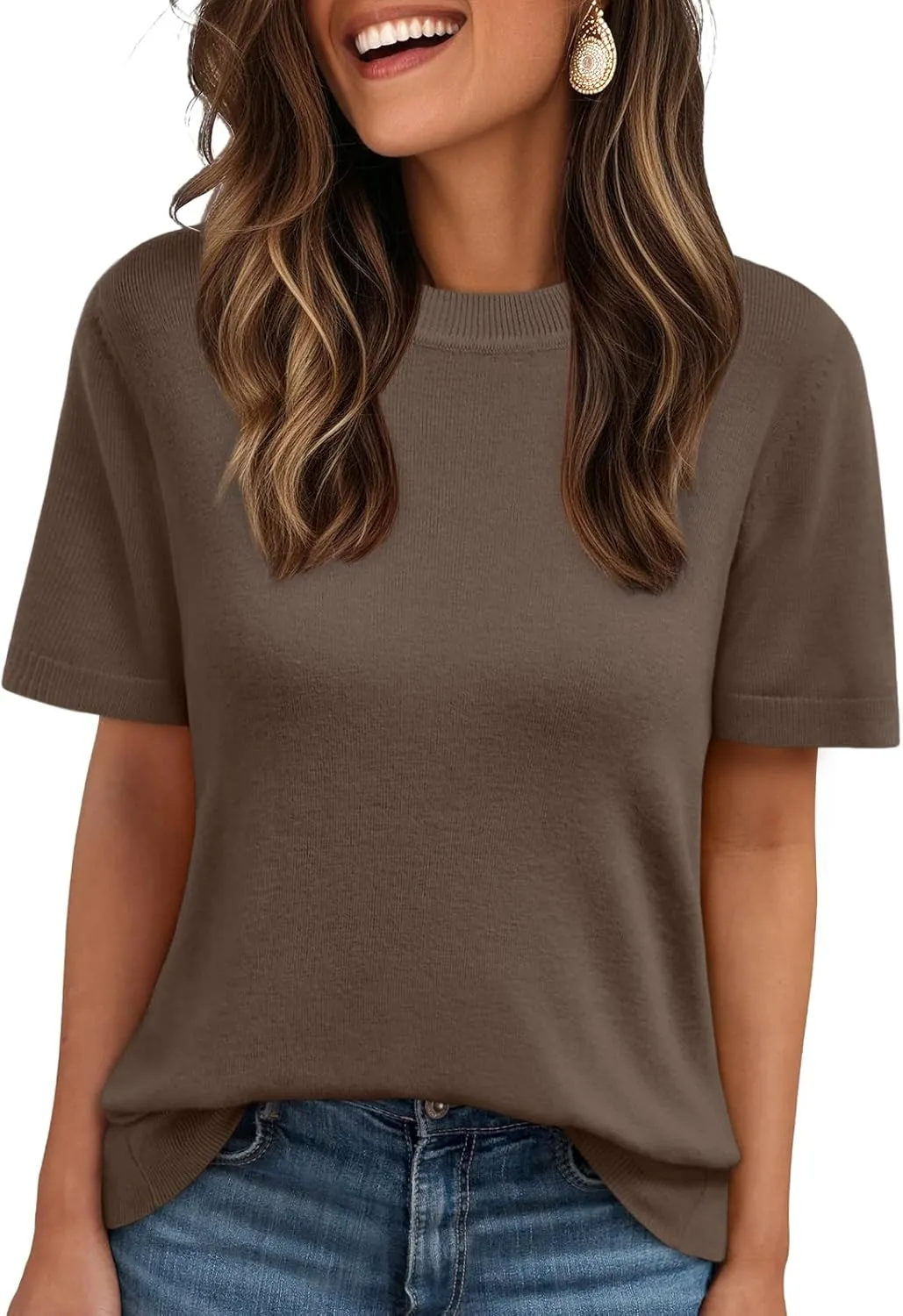 LILLUSORY Spring Sweater Short Sleeve Shirts for Women Work Tops Business Casual Summer Dressy Outfits Professional Clothes