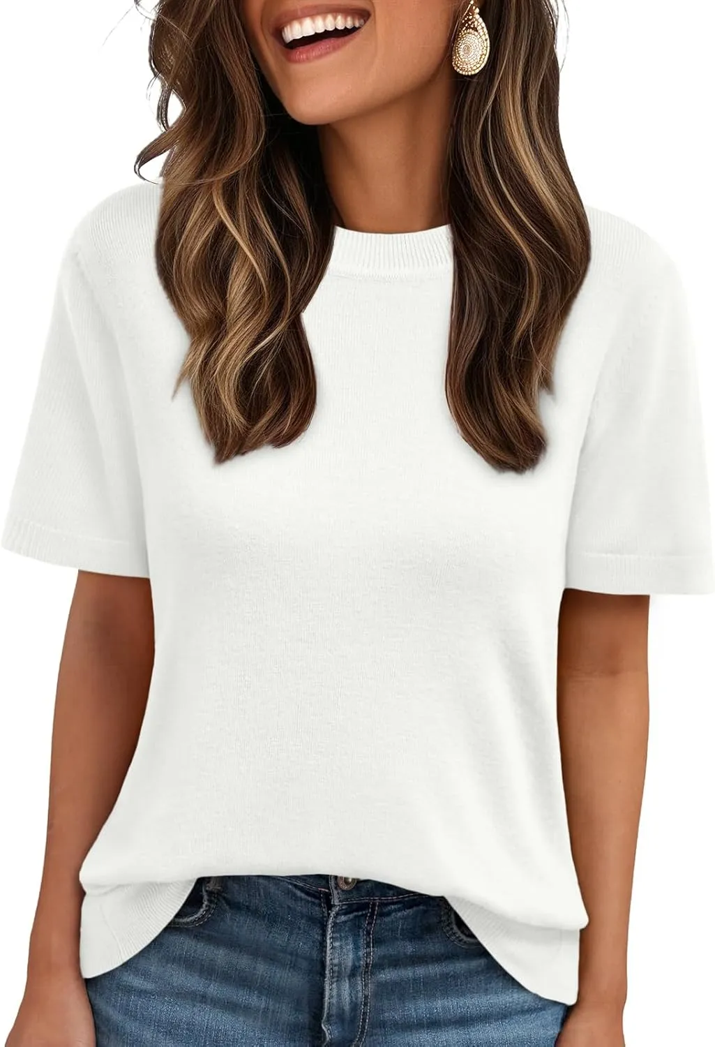 LILLUSORY Spring Sweater Short Sleeve Shirts for Women Work Tops Business Casual Summer Dressy Outfits Professional Clothes