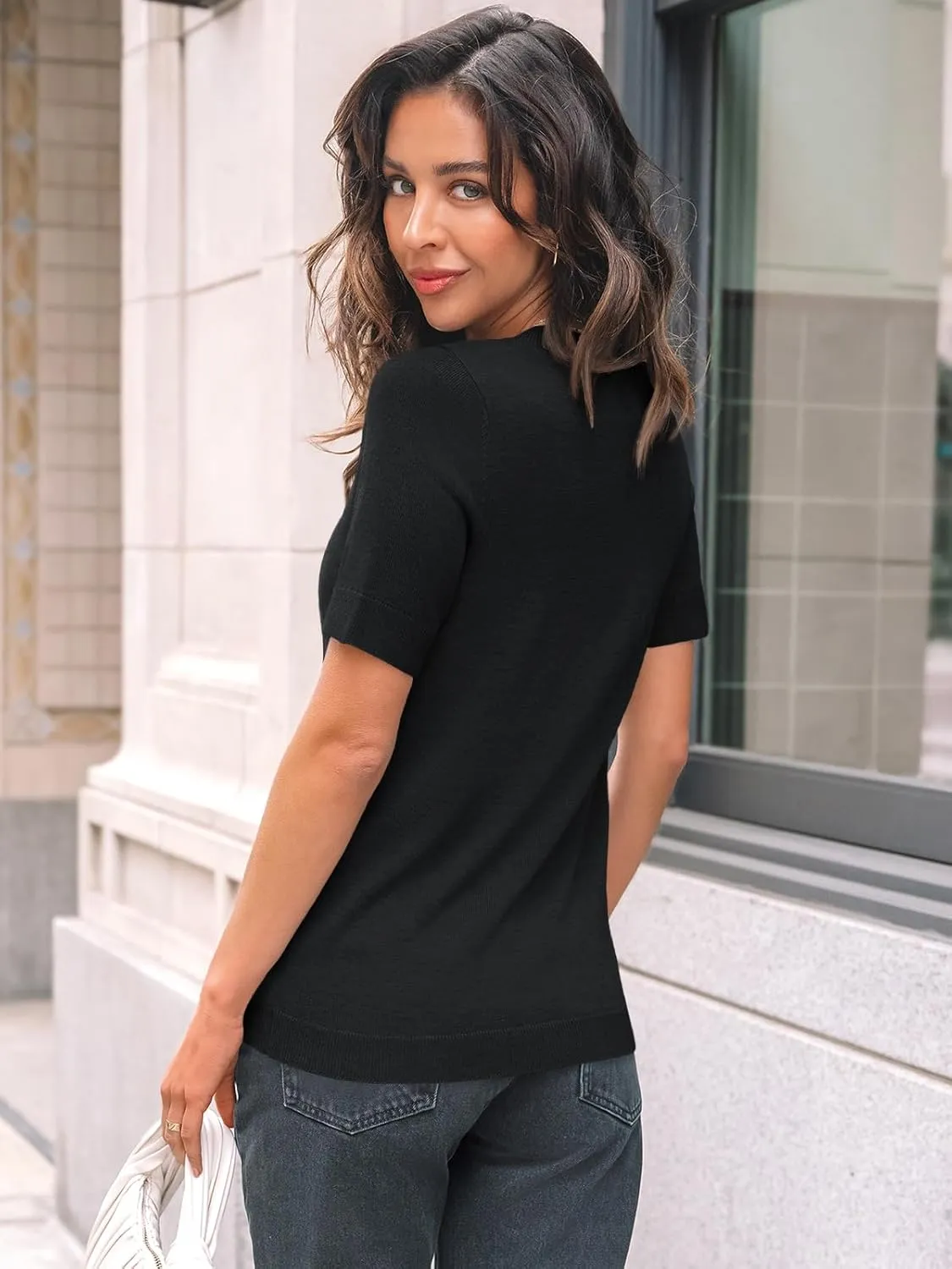 LILLUSORY Spring Sweater Short Sleeve Shirts for Women Work Tops Business Casual Summer Dressy Outfits Professional Clothes