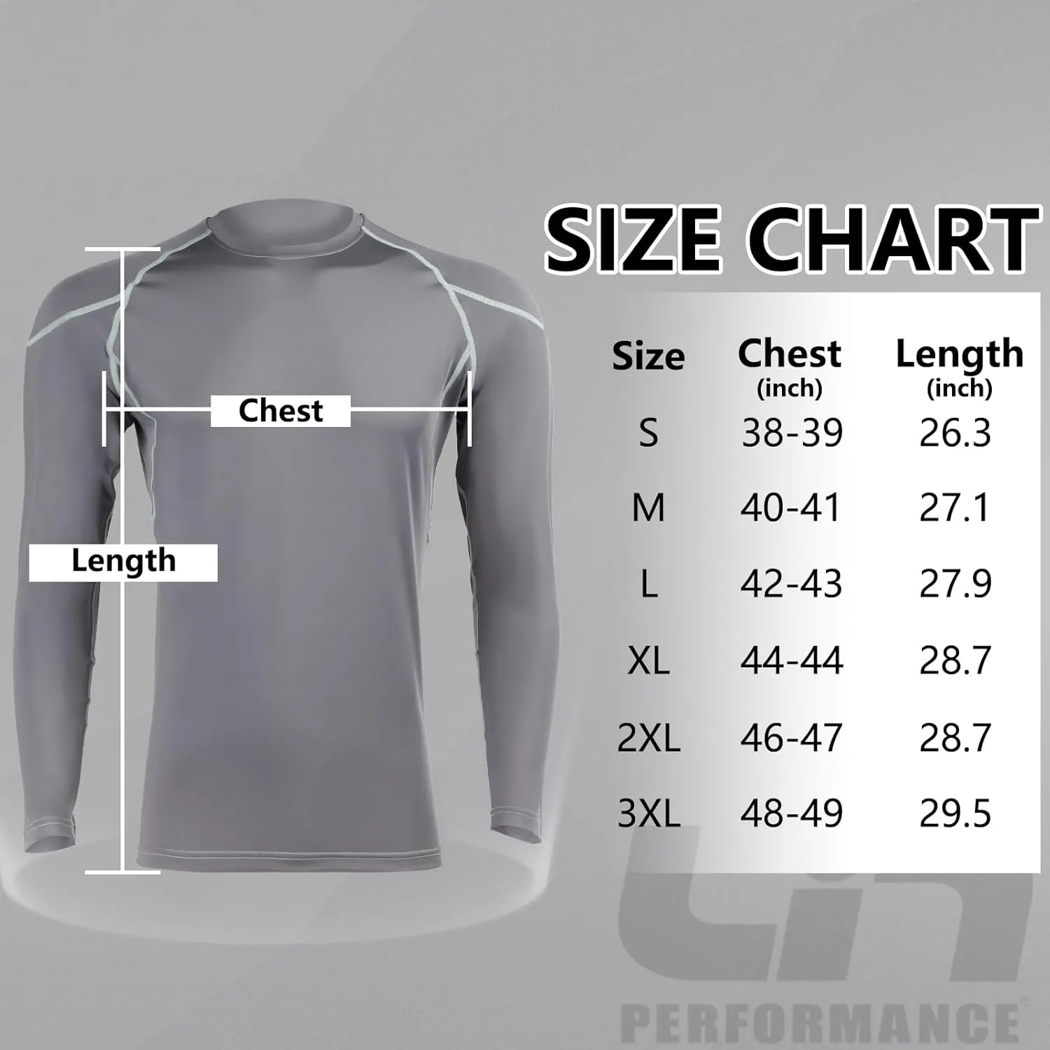 LIN PERFORMANCE Men's Long Sleeve Compression Shirts Athletic Workout Shirt Undershirt Base Layer Top Quick Dry