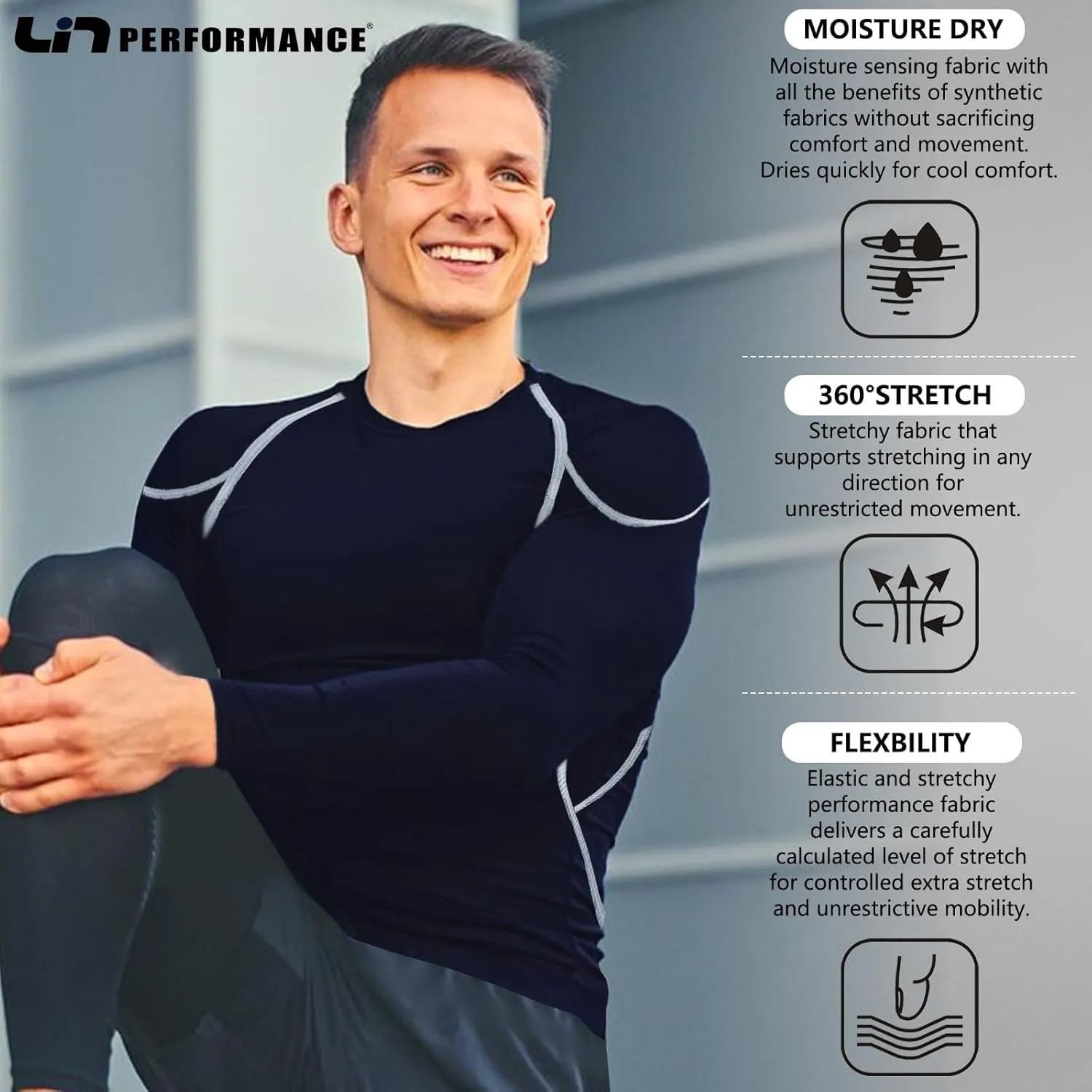 LIN PERFORMANCE Men's Long Sleeve Compression Shirts Athletic Workout Shirt Undershirt Base Layer Top Quick Dry