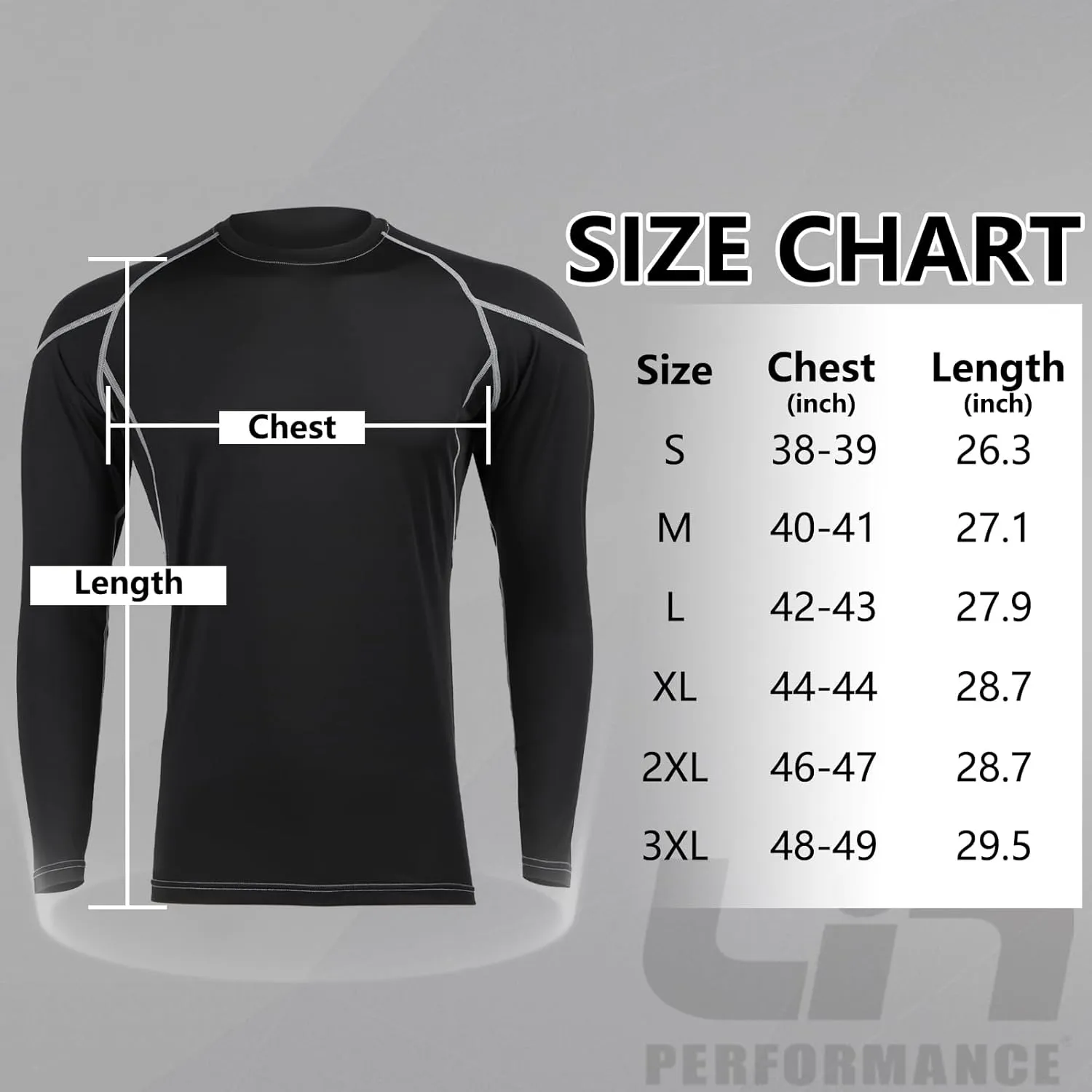 LIN PERFORMANCE Men's Long Sleeve Compression Shirts Athletic Workout Shirt Undershirt Base Layer Top Quick Dry