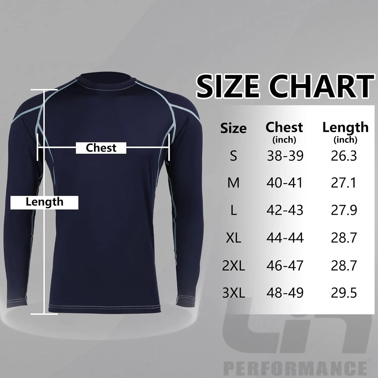 LIN PERFORMANCE Men's Long Sleeve Compression Shirts Athletic Workout Shirt Undershirt Base Layer Top Quick Dry