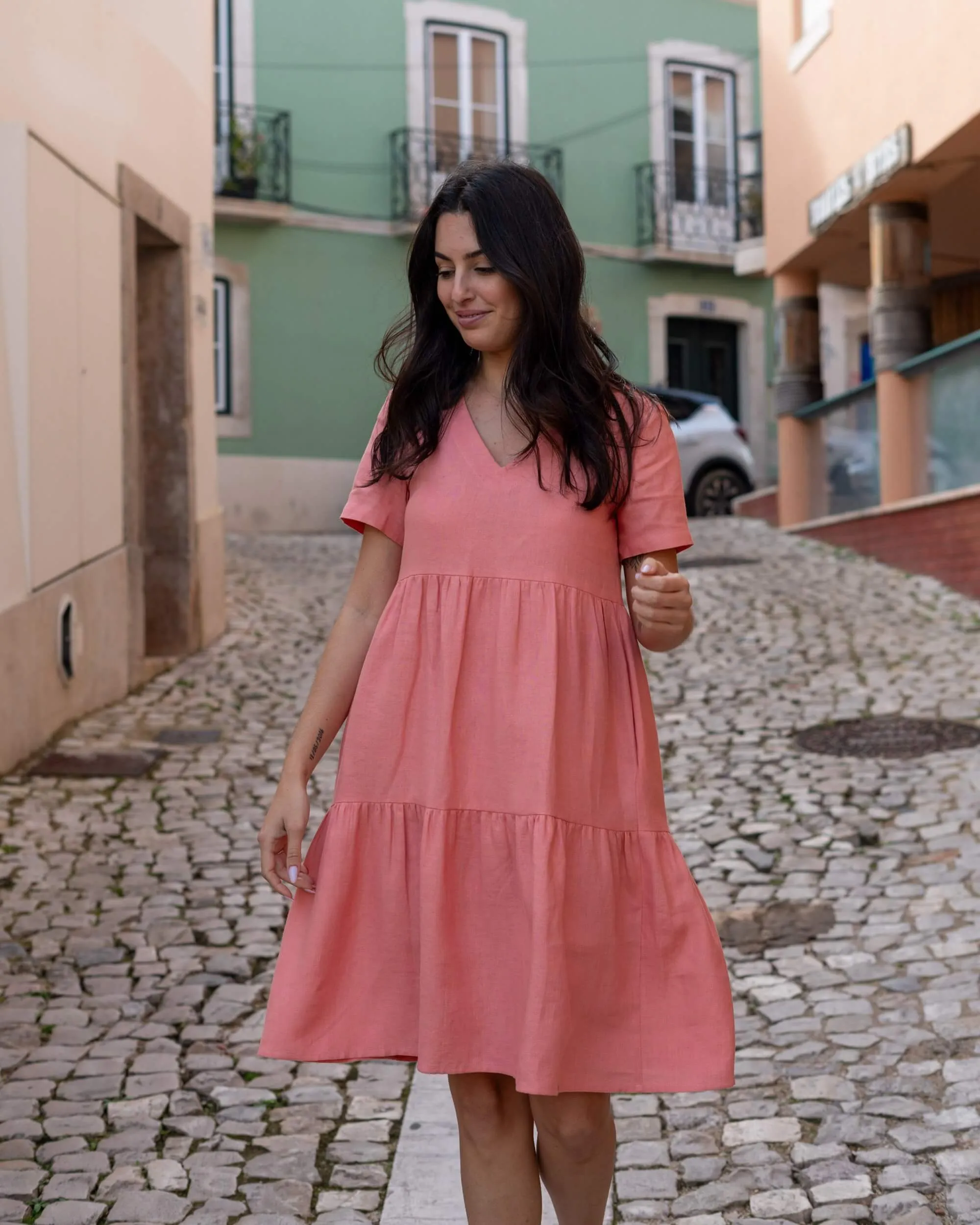 Linen Layer Dress Papaya Orange