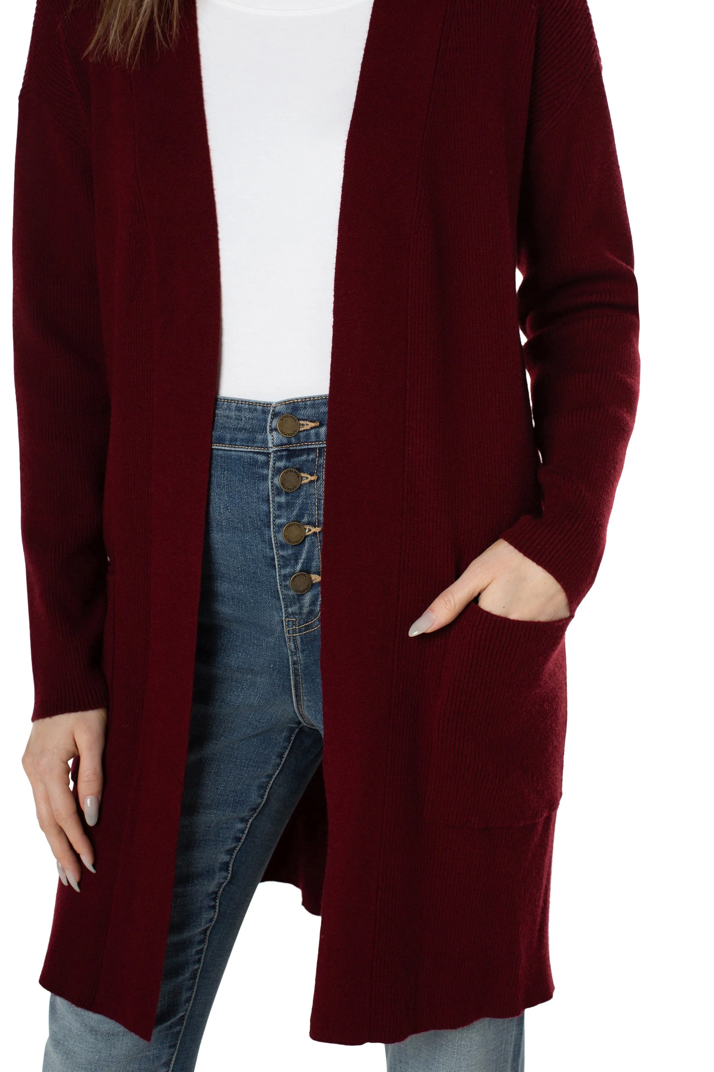Liverpool Open Front Cardigan Sweater Deep Red Velvet
