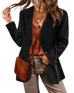 luvamia Blazers for Women Business Casual Twill Long Blazers Suit Jackets Dressy Office Work Professional Coat Loose Fit
