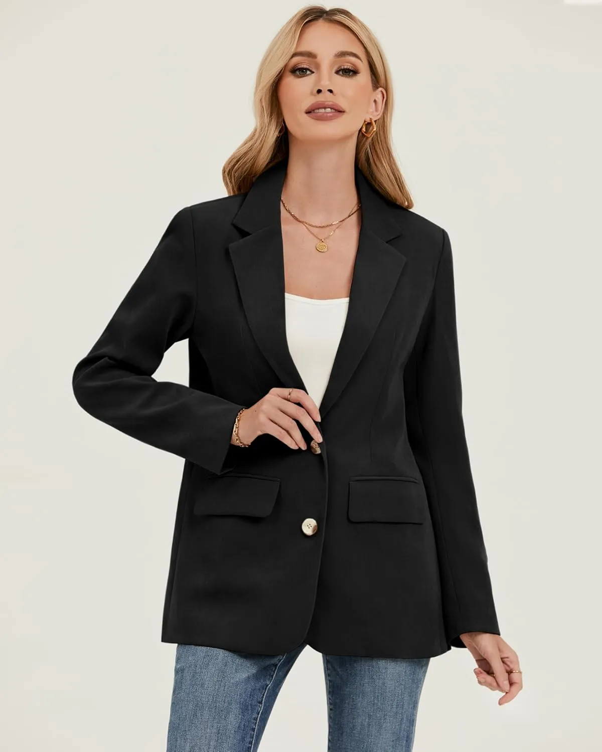 luvamia Blazers for Women Business Casual Twill Long Blazers Suit Jackets Dressy Office Work Professional Coat Loose Fit