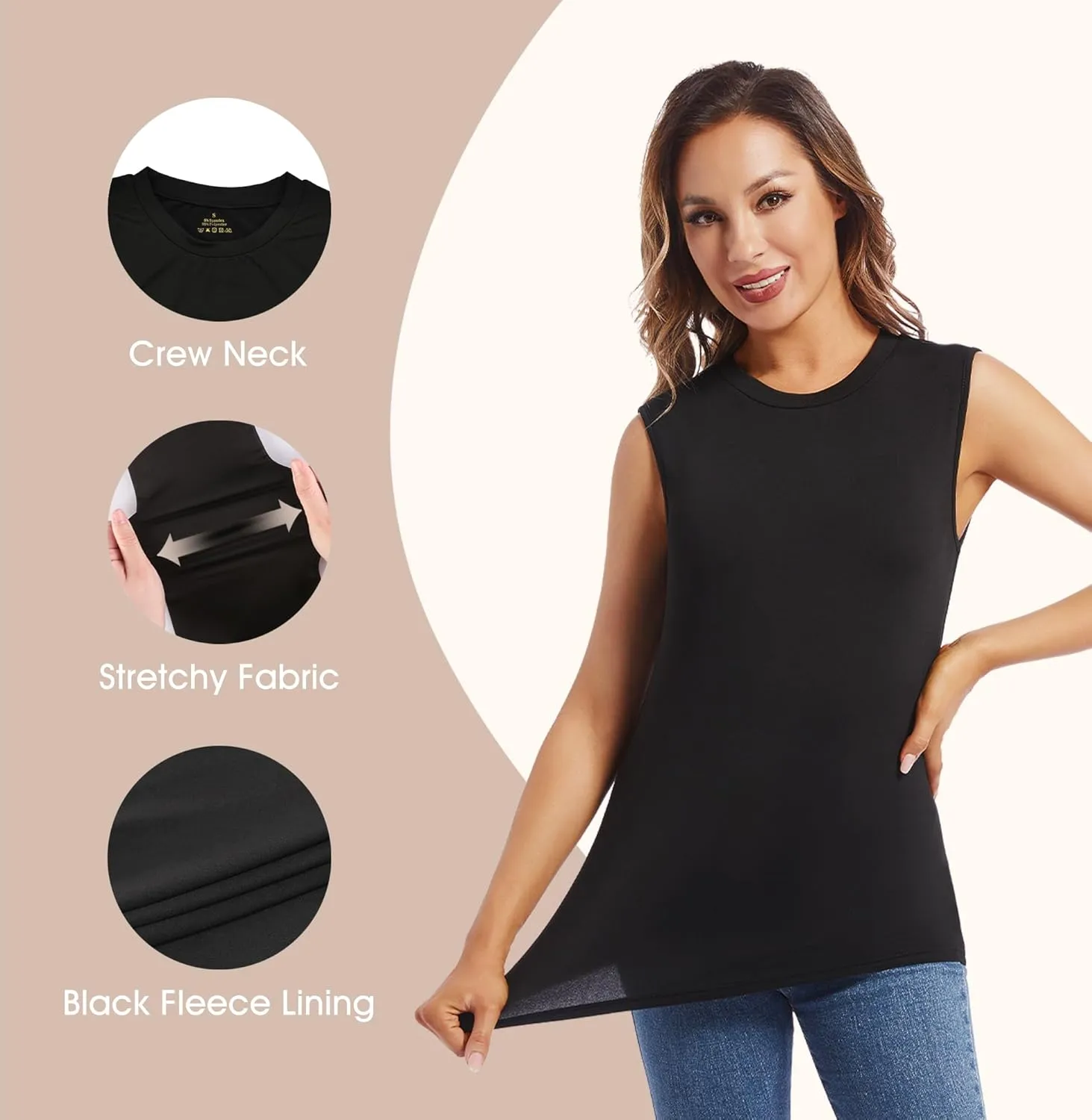 MANCYFIT Thermal Tank Top for Women Fleece Lined Underwear Soft Camisole Baselayer Undershirts Sleeveless Winter Vest
