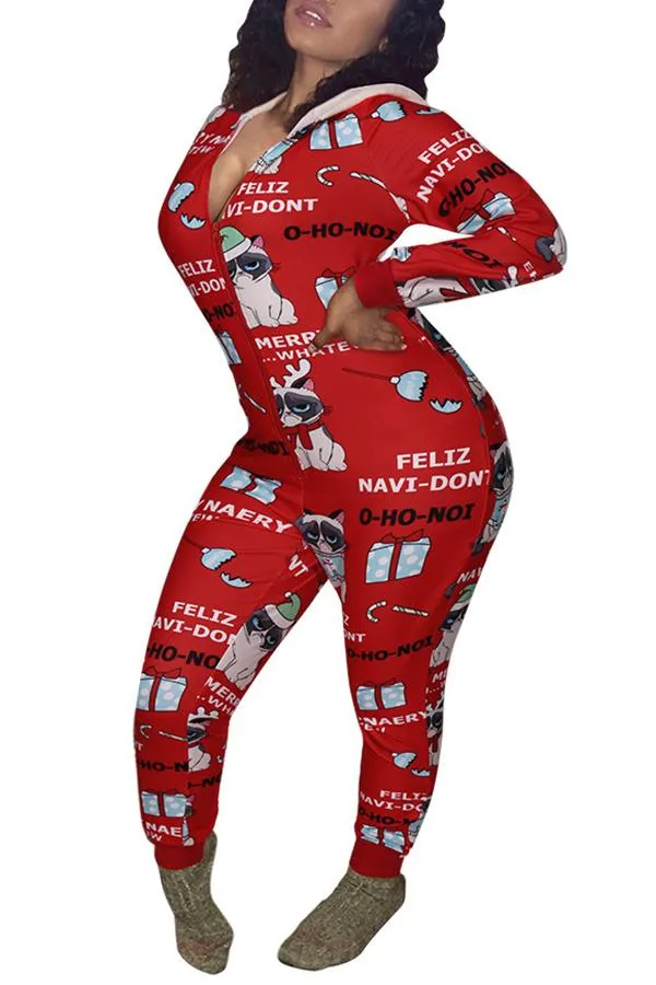 MB FASHION Holiday Hooded Onesie with Funny Print and Zipper Closure 7926
