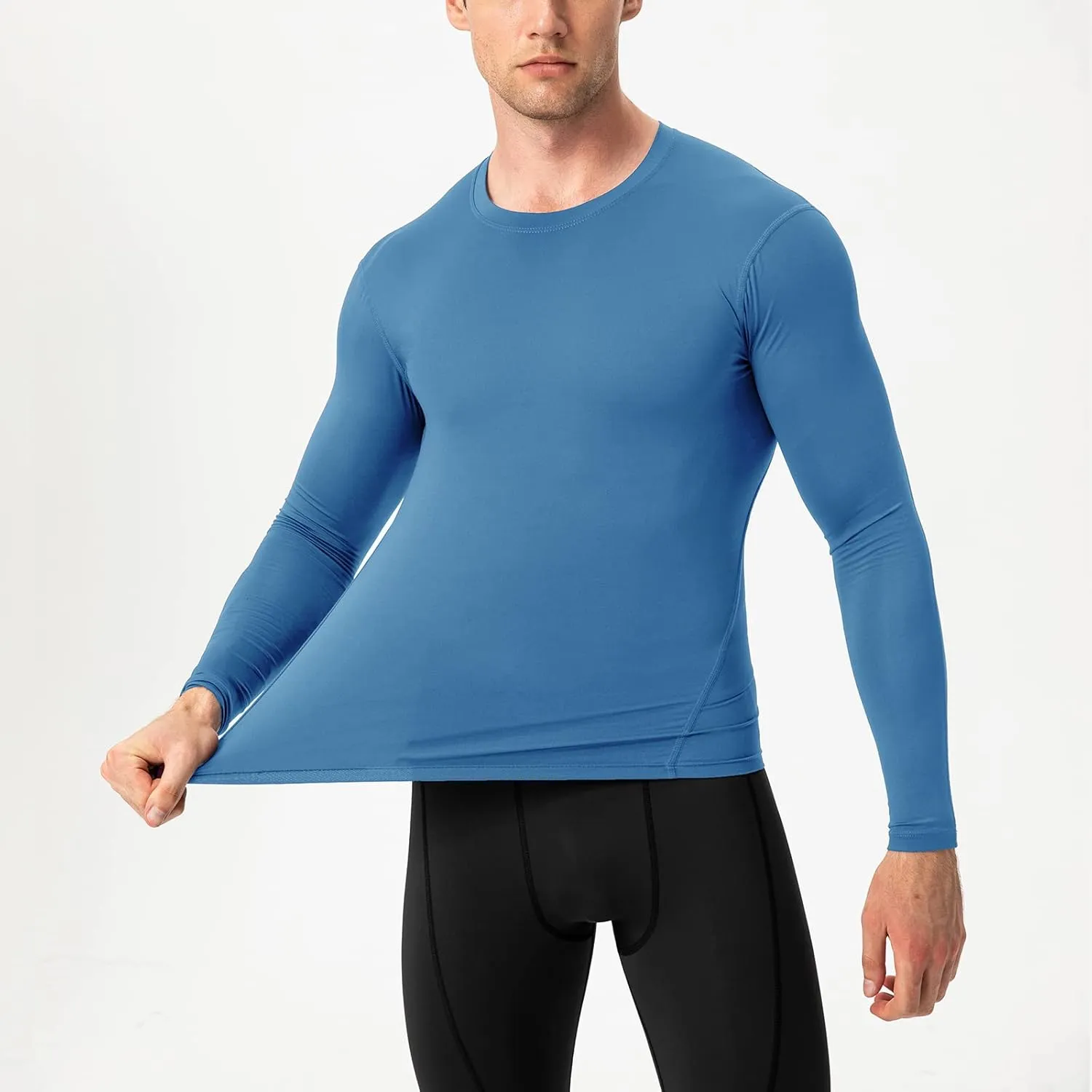 Men's Athletic Compression Shirts Long Sleeve Qucik Dry Sports Crewneck Workout Running Tops Baselayer Gym Undershirt