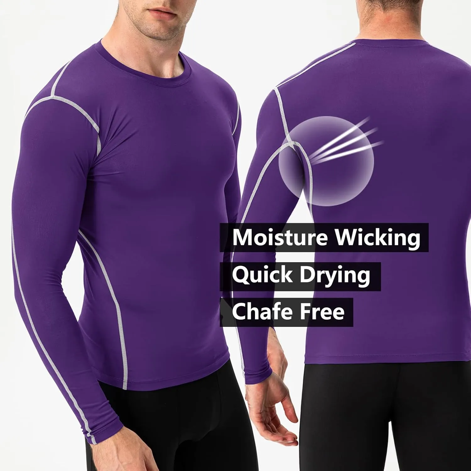 Men's Athletic Compression Shirts Long Sleeve Qucik Dry Sports Crewneck Workout Running Tops Baselayer Gym Undershirt