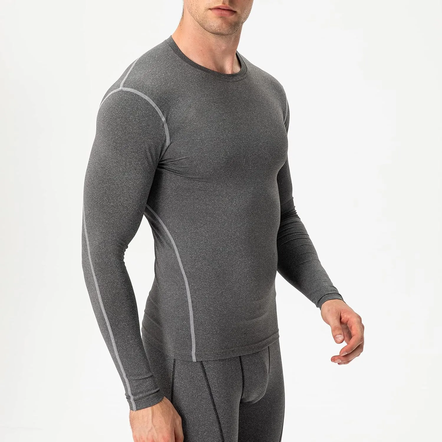 Men's Athletic Compression Shirts Long Sleeve Qucik Dry Sports Crewneck Workout Running Tops Baselayer Gym Undershirt