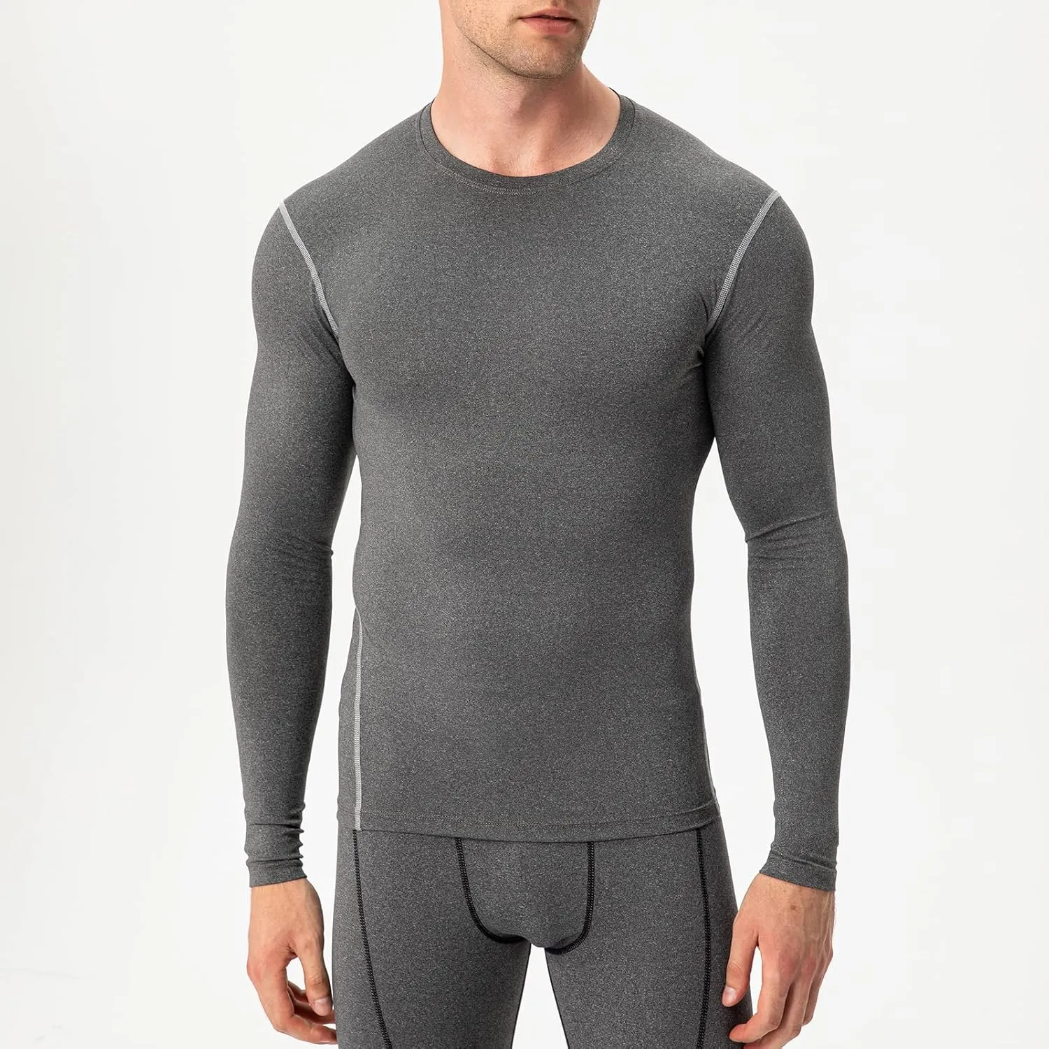 Men's Athletic Compression Shirts Long Sleeve Qucik Dry Sports Crewneck Workout Running Tops Baselayer Gym Undershirt