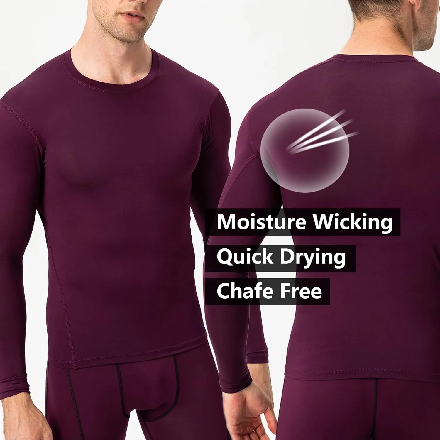 Men's Athletic Compression Shirts Long Sleeve Qucik Dry Sports Crewneck Workout Running Tops Baselayer Gym Undershirt