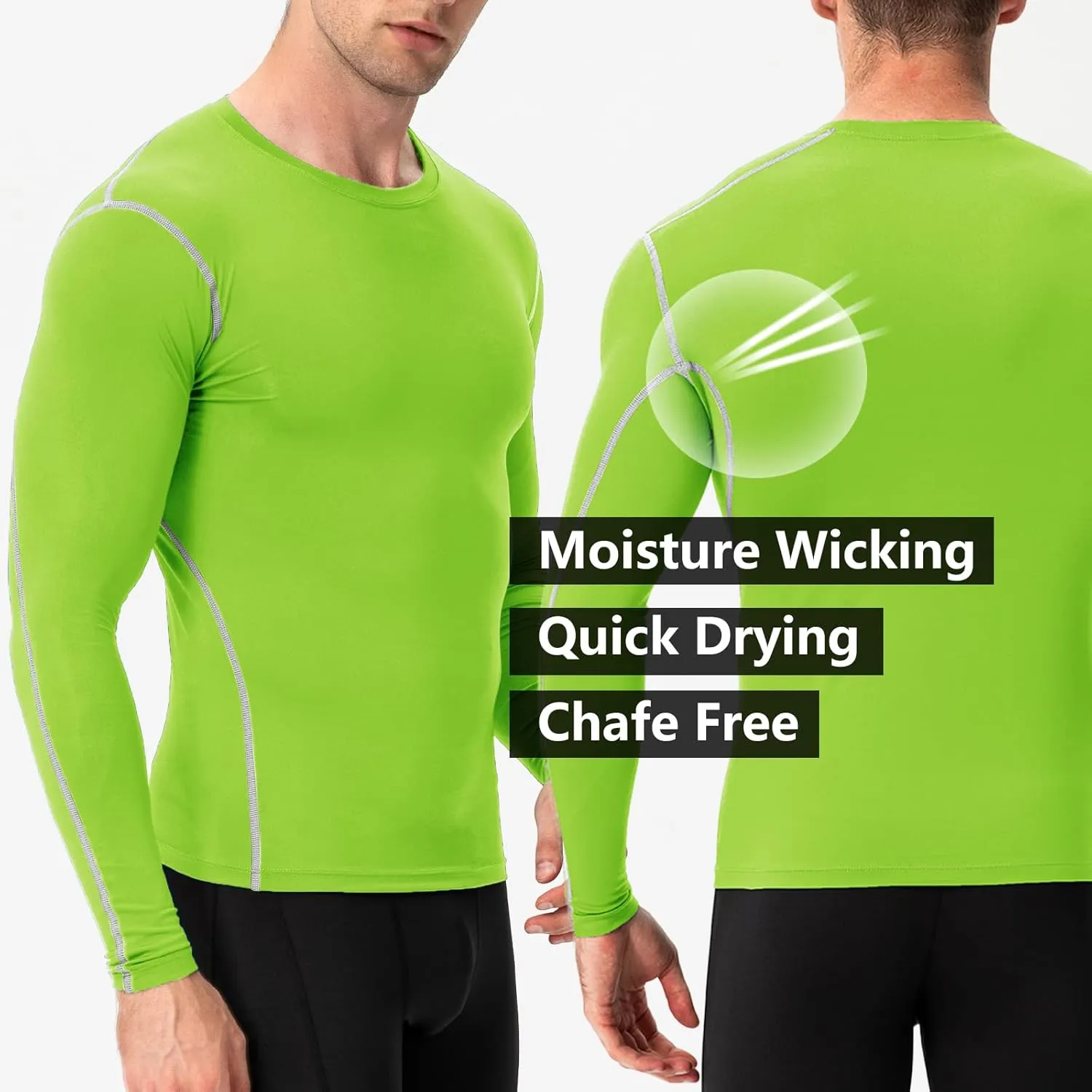 Men's Athletic Compression Shirts Long Sleeve Qucik Dry Sports Crewneck Workout Running Tops Baselayer Gym Undershirt