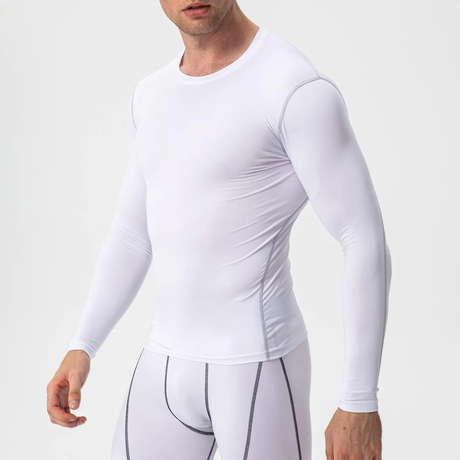 Men's Athletic Compression Shirts Long Sleeve Qucik Dry Sports Crewneck Workout Running Tops Baselayer Gym Undershirt
