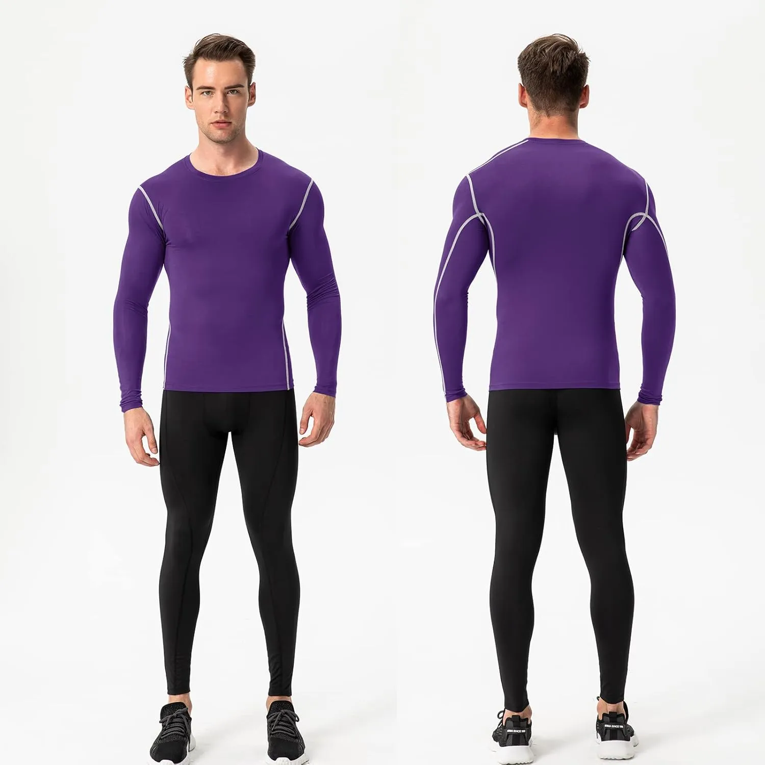 Men's Athletic Compression Shirts Long Sleeve Qucik Dry Sports Crewneck Workout Running Tops Baselayer Gym Undershirt