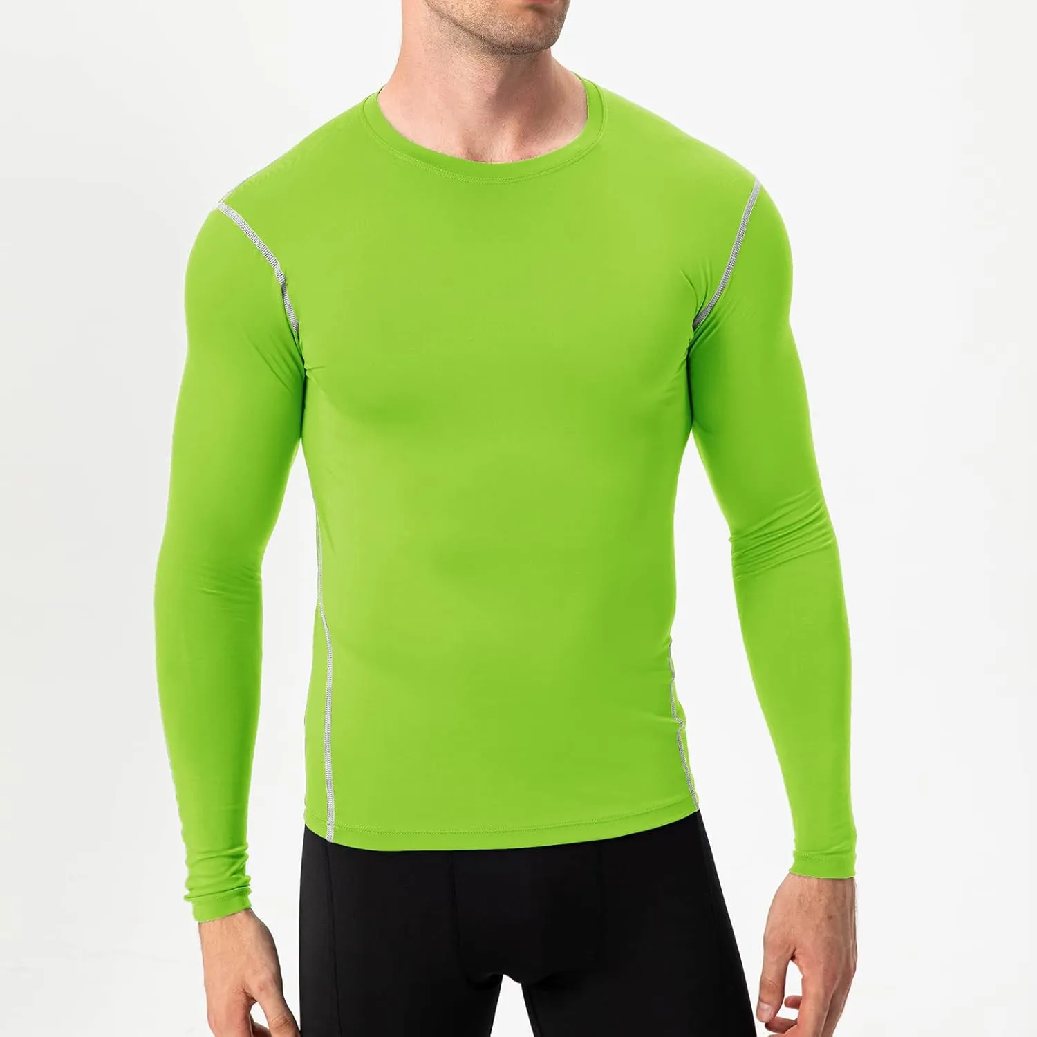 Men's Athletic Compression Shirts Long Sleeve Qucik Dry Sports Crewneck Workout Running Tops Baselayer Gym Undershirt