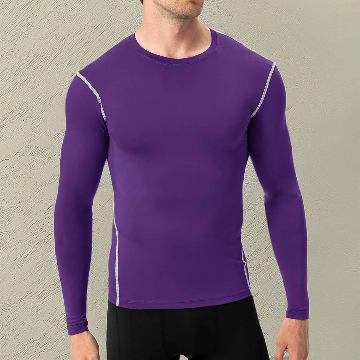 Men's Athletic Compression Shirts Long Sleeve Qucik Dry Sports Crewneck Workout Running Tops Baselayer Gym Undershirt